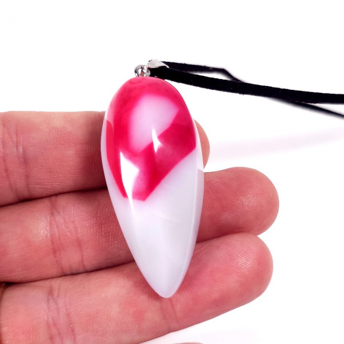 Pandantiv agat mare culoare alb magenta [2]