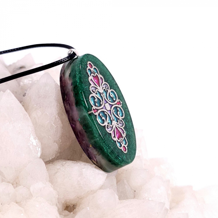 Medalion malachit cu pietre naturale tip cloisonne enamel [2]