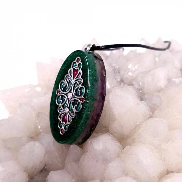 Medalion malachit cu pietre naturale tip cloisonne enamel [3]