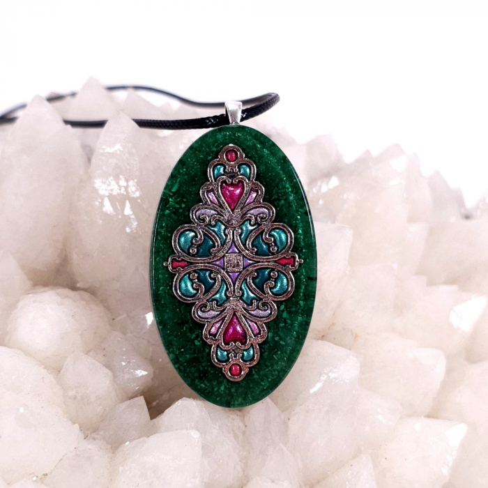 Medalion malachit cu pietre naturale tip cloisonne enamel [4]