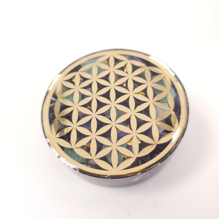 Disc orgonic Floarea Vieții cu foiță de aur 24K și turmalină neagră [4]