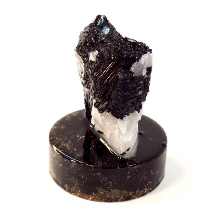 Esantion mineral din turmalina neagra cu cuart pe suport turmalina [3]