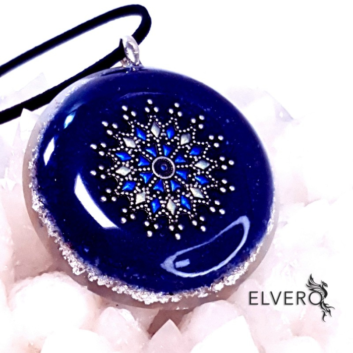 Pandantiv mandala Elvero cu azurit, lapis lazuli și foiță de argint [4]
