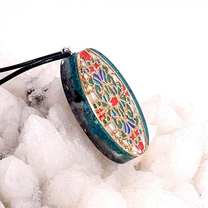 Medalion crisocola pietre naturale tip cloisonne enamel [2]