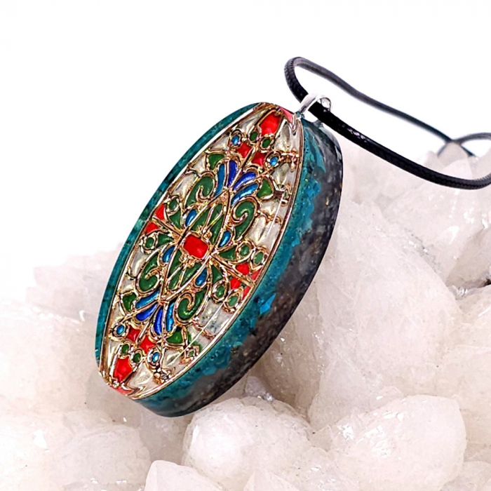 Medalion crisocola pietre naturale tip cloisonne enamel [3]