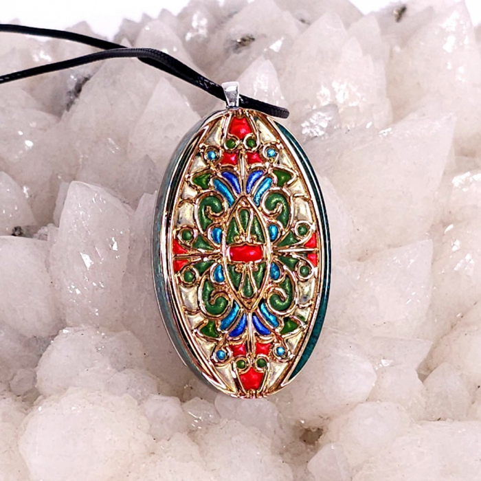 Medalion crisocola pietre naturale tip cloisonne enamel [4]