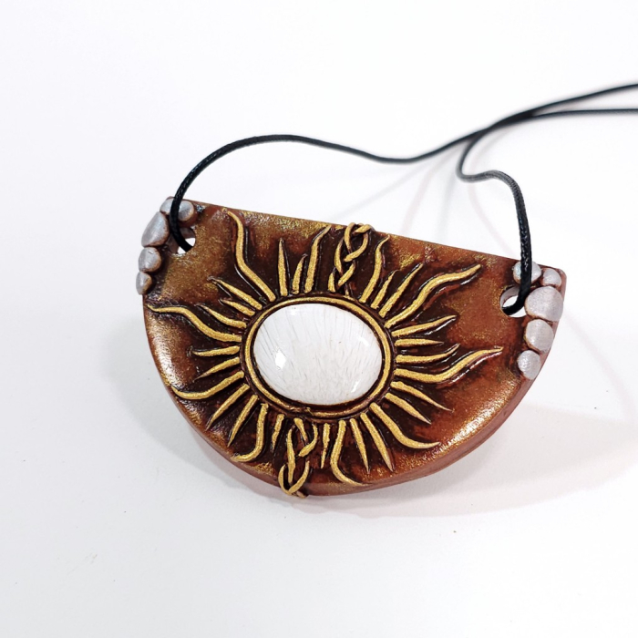 Pandantiv soare din scolecit și lut polimer – design artistic handmade cu simbol solar [2]