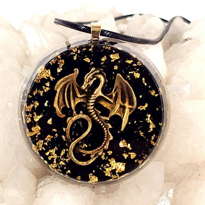 Amuleta dragon auriu cu aur si pietre naturale [7]