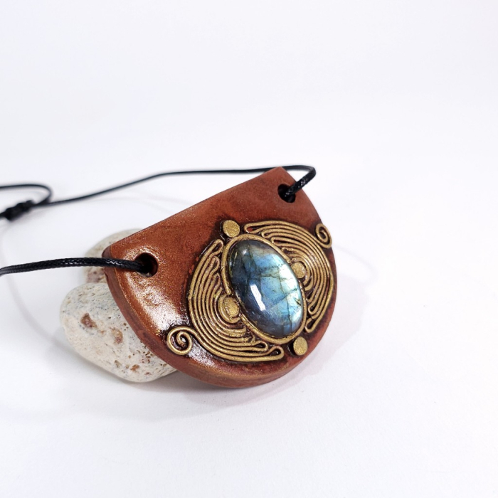 Pandantiv statement din labradorit și lut polimeric – design boho artistic handmade [4]