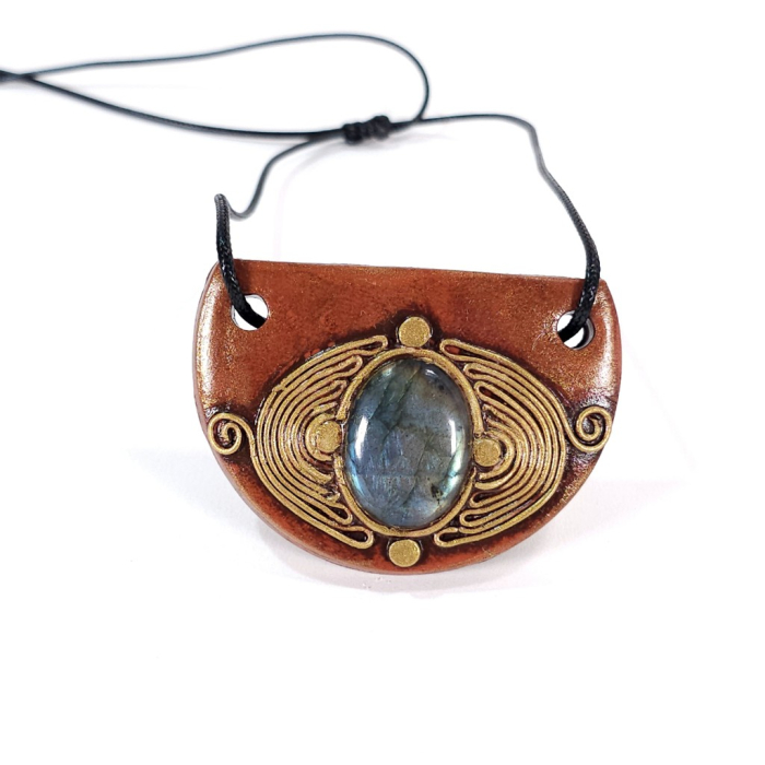 Pandantiv statement din labradorit și lut polimeric – design boho artistic handmade [2]