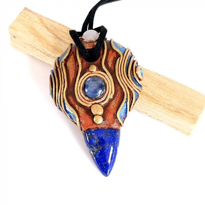Pandantiv unicat lapis lazuli, kyanit si agat [5]