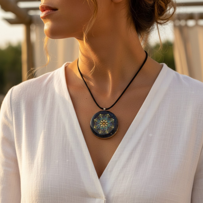 Pandantiv mandala lotus Nectar al Cunoașterii – pietre naturale, handmade [9]