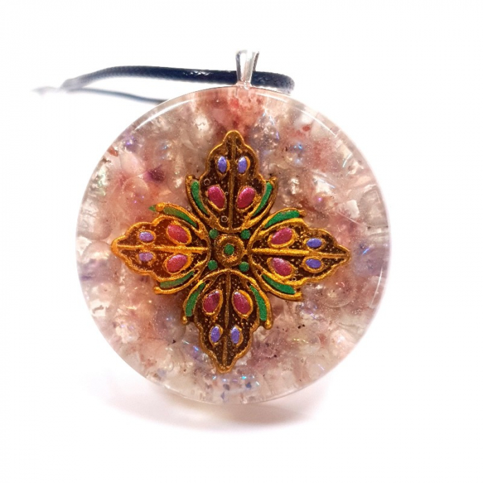 Medalion pietre cuart aqua aura cu model floral [2]