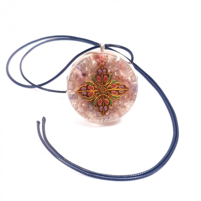 Medalion pietre cuart aqua aura cu model floral [3]