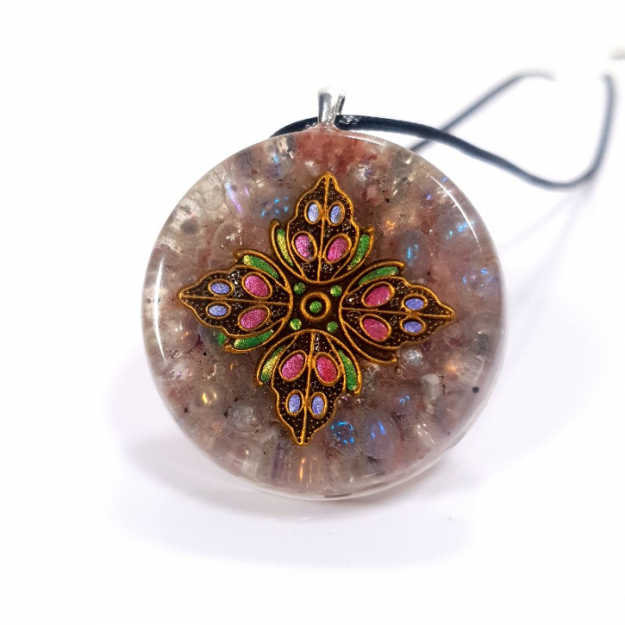 Medalion pietre cuart aqua aura cu model floral [5]