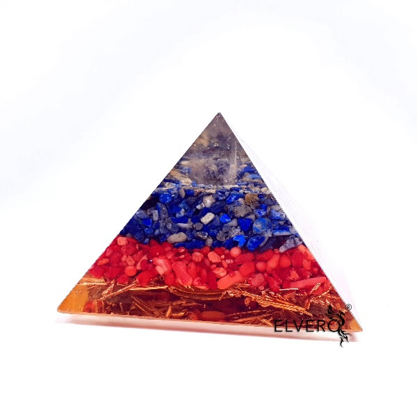 Piramidă orgon din lapis lazuli, coral roșu și cuarț [2]