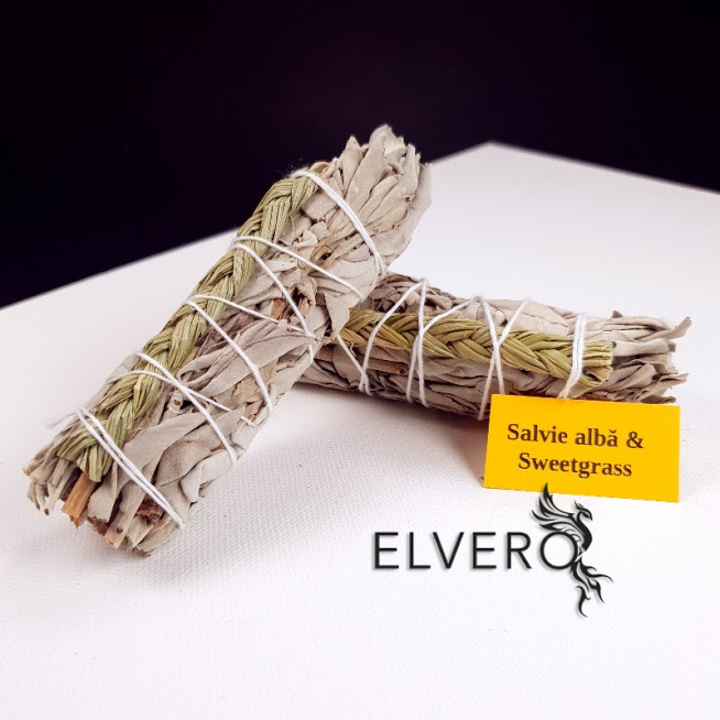 Salvie alba si Sweetgrass, buchet mic 10 cm, pentru fumigatii [3]