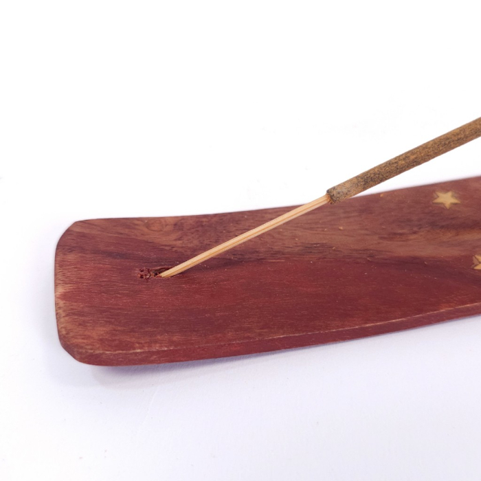 Suport din lemn lăcuit pentru bețișoare parfumate, 25 x 3,5 cm, tavă orizontală cu orificiu central, design natural [2]