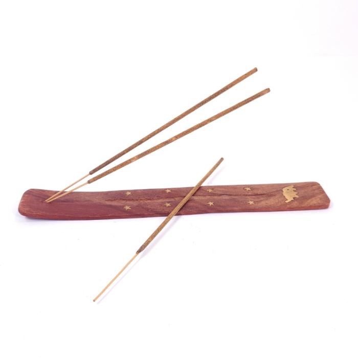 Suport din lemn lăcuit pentru bețișoare parfumate, 25 x 3,5 cm, tavă orizontală cu orificiu central, design natural [3]