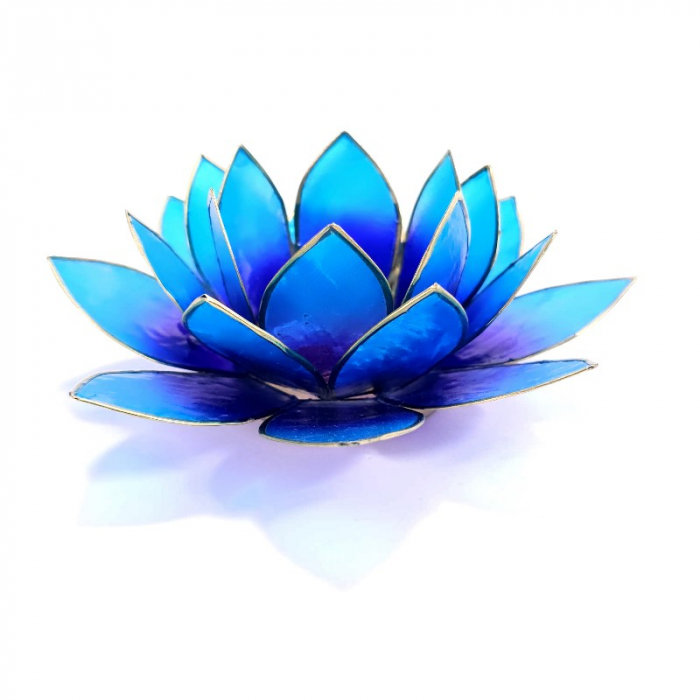 Suport pentru lumanari in forma de lotus albastru mov din sidef [3]