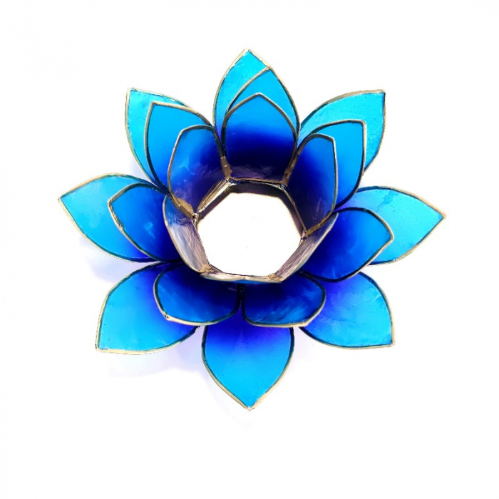 Suport pentru lumanari in forma de lotus albastru mov din sidef [4]