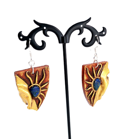 Cercei lungi unicat din pietre semipretioase de azurit cu malachit – design boho chic artizanal [9]