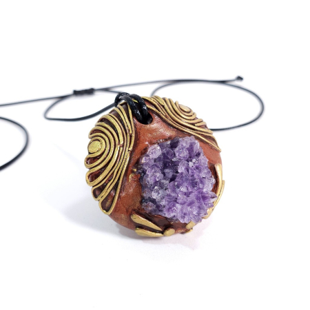 Pandantiv statement unicat din ametist druzy natural – design boho artistic handmade [4]