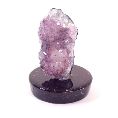 Minerale pe suport orgonic - Decoratiune sectiune geoda ametist pe suport turmalina neagră