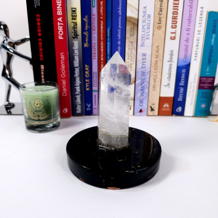 Bagheta din cuart natural pe suport orgonic din turmalina [1]