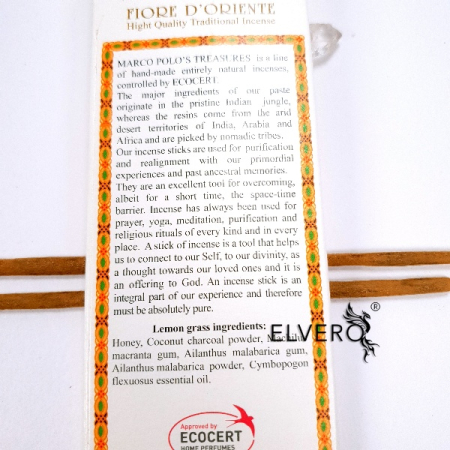 Betisoare parfumate Fiore D'Oriente Lemon Grass cu uleiuri esentiale, Marco Polo's Treasures [1]