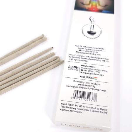 Bețișoare parfumate Fleur de Vie Chakra Energy, cutie albă, chakre, tijă bambus [1]