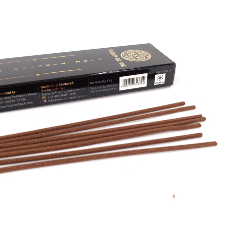 Bețișoare parfumate Fleur de Vie Five Tibetan Rites, cutie 10 buc 15 g, ambalaj hârtie imprimeu auriu Floarea Vieții [3]
