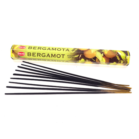 Bețișoare parfumate HEM Bergamot 20 buc cutie hexagonală aromă citrică fructată bergamotă India