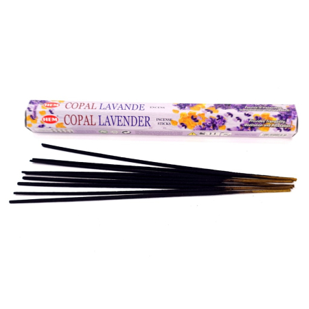 Bețișoare parfumate HEM Copal Lavender 20 buc cutie hexagonală lavandă tămâie India