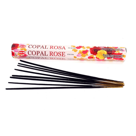 Bețișoare parfumate HEM Copal Rose 20 buc cutie hexagonală aromă trandafir tămâie India