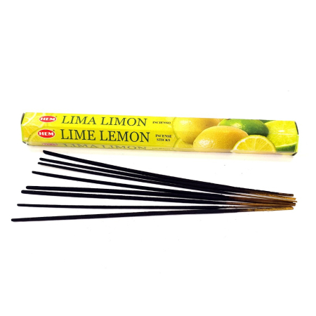 Betisoare parfumate - Bețișoare parfumate HEM Lime Lemon cutie hexagonală 20 bucăți aromă citrice proaspete India