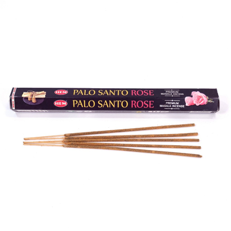 Bețișoare parfumate HEM Premium Palo Santo Rose cutie 15 buc aromă trandafir palo santo India