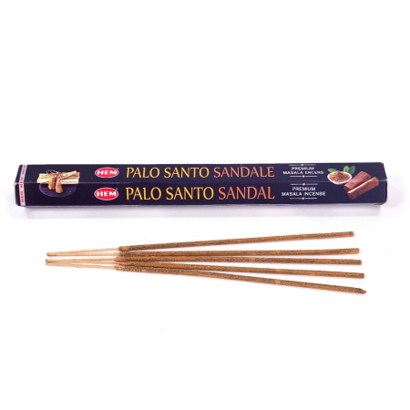 Bețișoare parfumate HEM Premium Palo Santo Sandal, cutie 20 buc, aromă lemnoasă dulce, gama masala