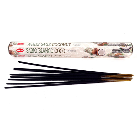 Betisoare parfumate - Bețișoare parfumate HEM White Sage Coconut cutie 20 buc, aromă salvie albă și cocos, fabricate în India
