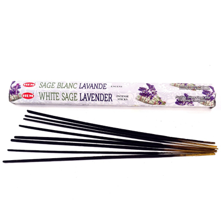 Bețișoare parfumate HEM White Sage Lavender, cutie hexagonală 20 buc, aromă salvie albă și lavandă