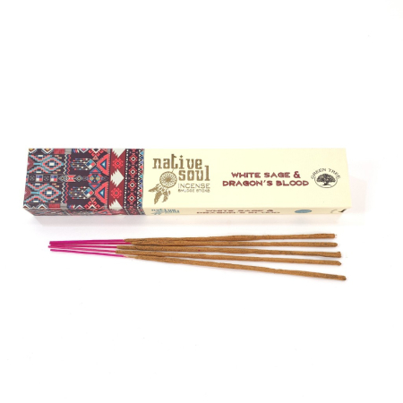 Bețișoare parfumate Native Soul White Sage & Dragon's Blood, cutie tematică, tijă bambus