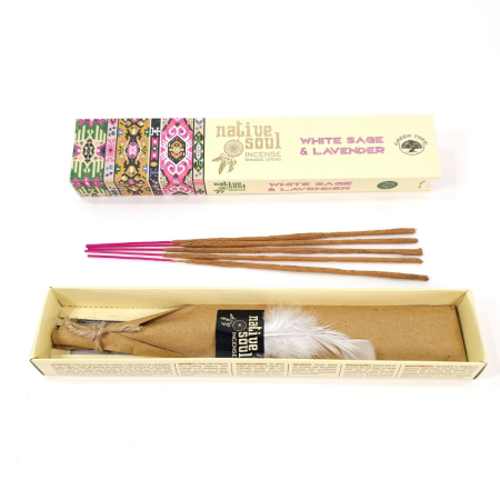 Bețișoare parfumate Green Tree White Sage Lavender Native Soul, cutie 12 buc 15 g, aromă salvie albă și lavandă [3]