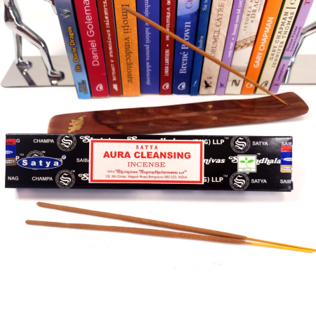 Bețișoare parfumate Satya Aura Cleansing 10 buc rulate manual India ~20 cm ardere 25 min parfumare spatiu meditatie [2]