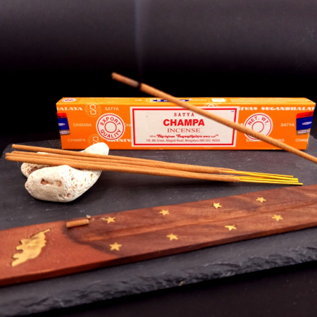 Bețișoare parfumate Satya Champa 15 gr rulate manual India, aromă florală picantă de-stresantă, meditație concentrare relaxare [3]