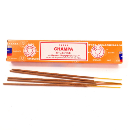 Bețișoare parfumate Satya Champa 15 gr rulate manual India, aromă florală picantă de-stresantă, meditație concentrare relaxare