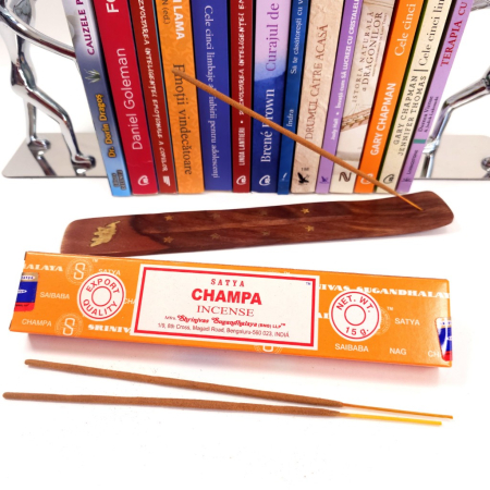 Bețișoare parfumate Satya Champa 15 gr rulate manual India, aromă florală picantă de-stresantă, meditație concentrare relaxare [2]
