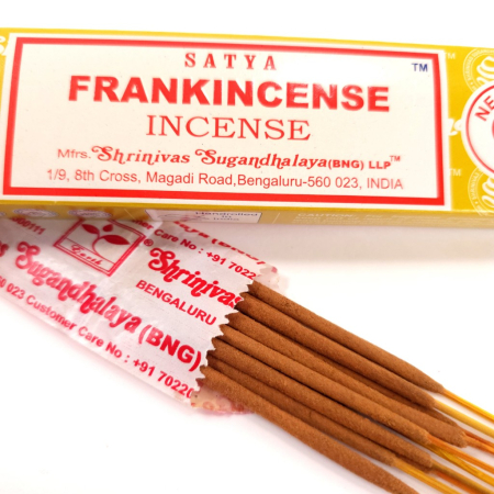 Bețișoare parfumate Satya Frankincense tămâie 15 gr rulate manual India, aromă picantă bogată rășinoasă, meditație relaxare [1]