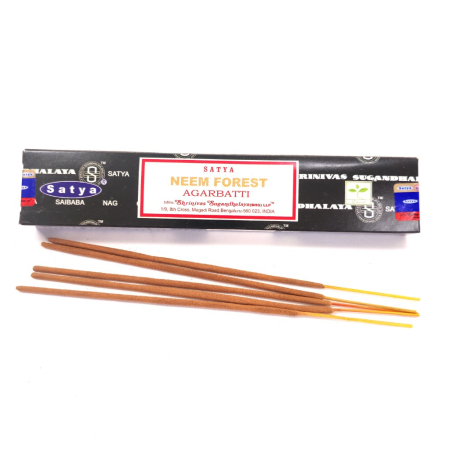 Produse aromaterapie - Bețișoare parfumate Satya Neem Forest 15 gr – 10 bețișoare rulat manual, aromă neem și ierburi naturale, cutie originală