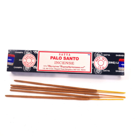 Betisoare parfumate - Bețișoare parfumate Satya Palo Santo 15 gr, aromă lemnoasă caldă Bursera graveolens, rulate manual India, cutie carton