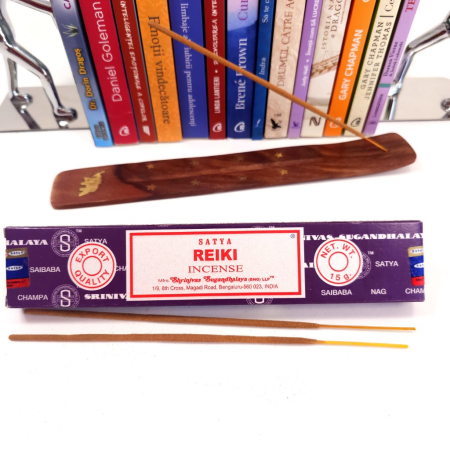 Bețișoare parfumate Satya Reiki 15 gr, aromă echilibrată meditație, rulate manual India, cutie carton reciclabil [2]